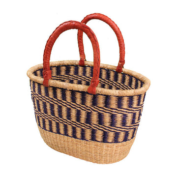 NAVY/NATURAL Large Oval Basket