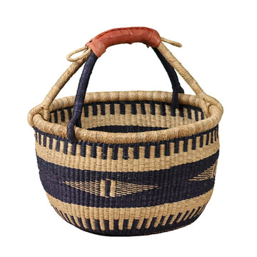 NAVY/NATURAL Medium Round Basket